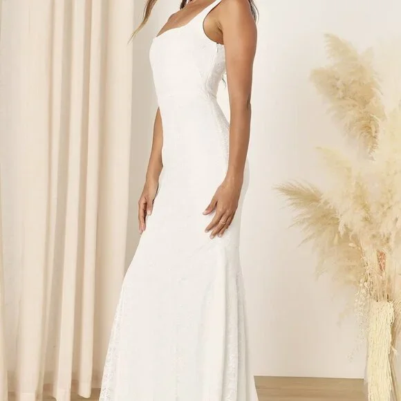 NWT Lulus Eternal Happiness White Lace Square Neck Mermaid Maxi Dress - Picture 3 of 5